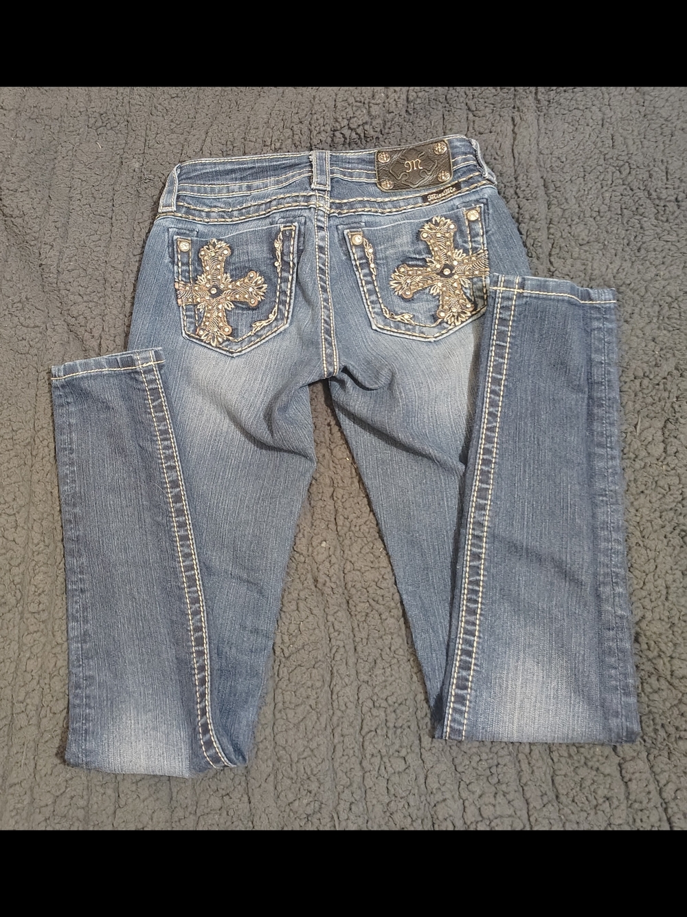 Miss Me Blue Skinny Jeans with Embellished Cross Pockets